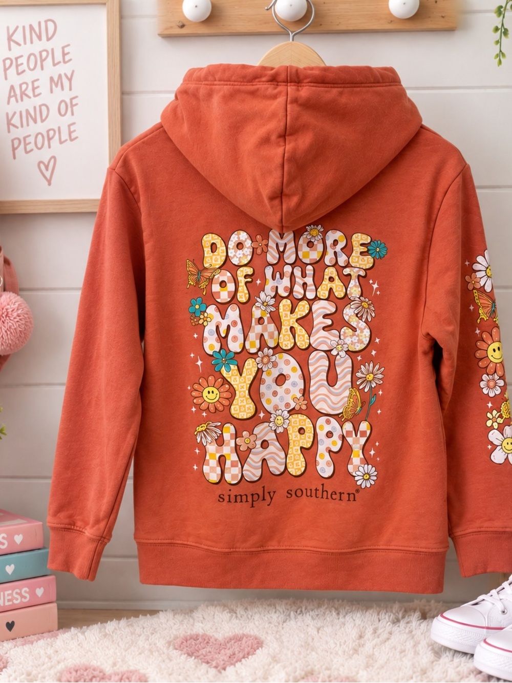 Simply Southern Youth Medium Hoodie – Do More of What Makes You Happy Floral